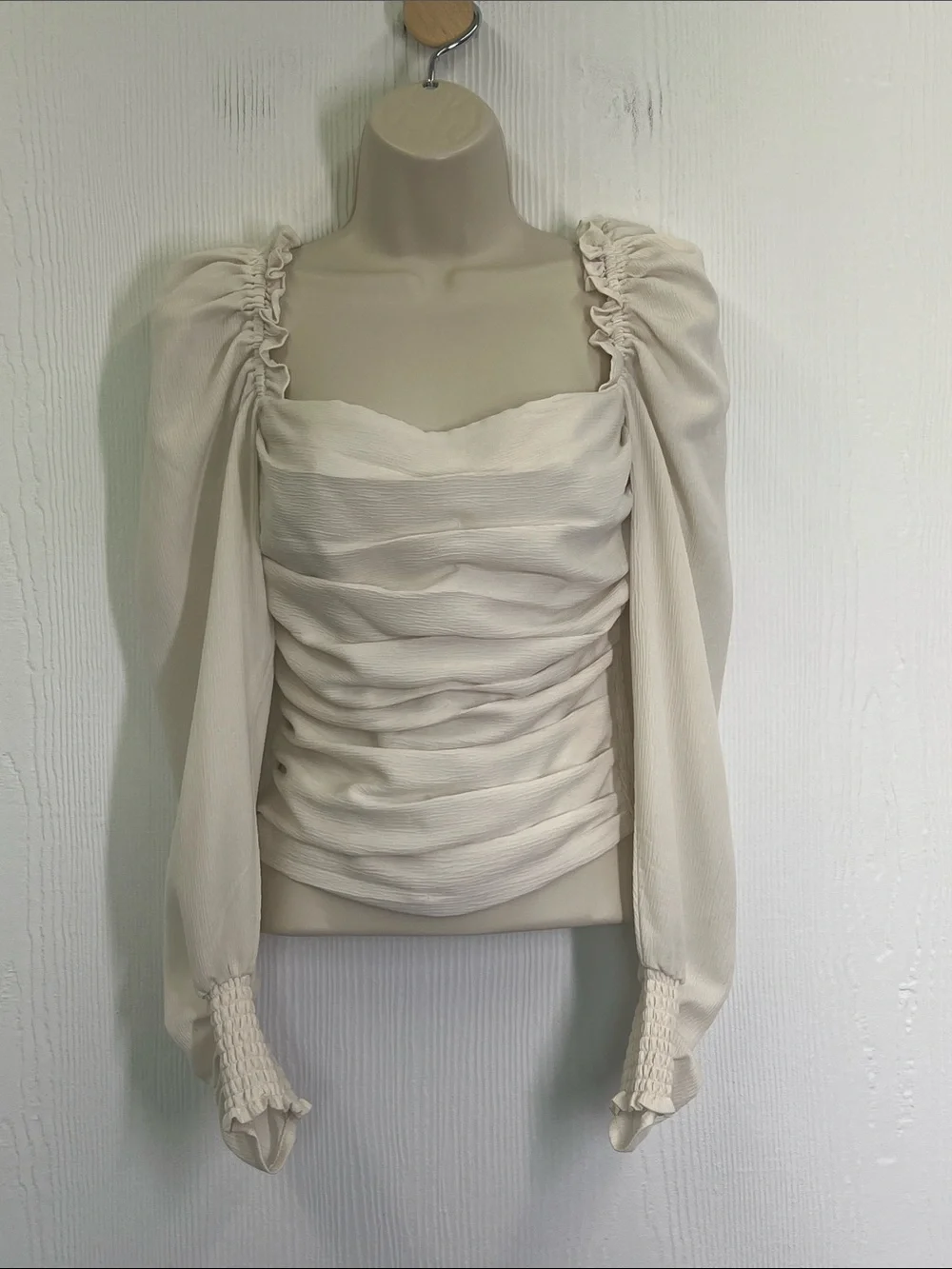 ASTR - Tonia Ruched Puff Long Sleeve Square Neckline  Bohemian Blouse Size XS